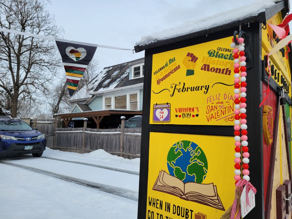 One of the sides of our little free library with Black History Month decor.