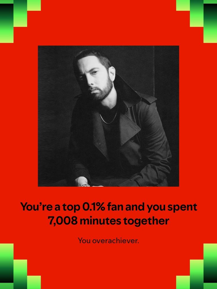 Spotify wrapped result being top 0.1% listener of Eminem at 7,008 minutes