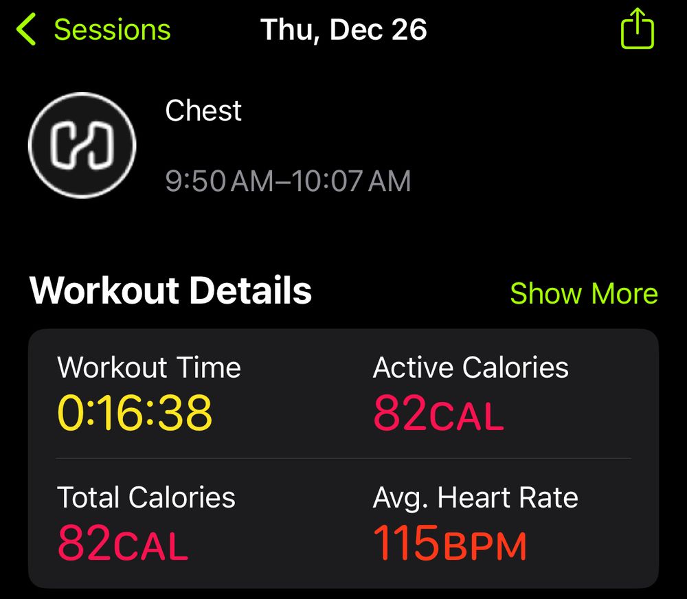 Apple fitness Hevy lifting summary screen