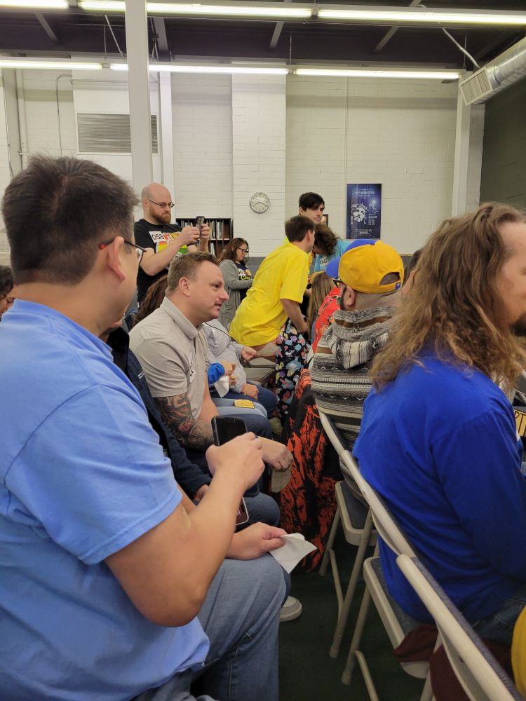 Waiting in the waiting area with fellow game show fans.