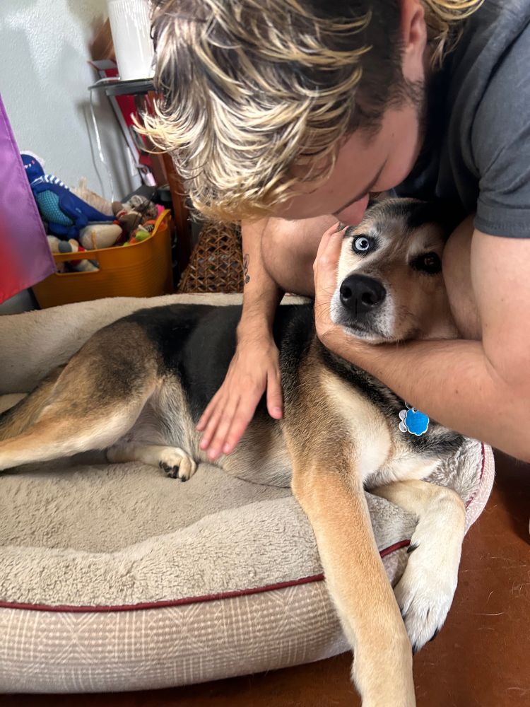 Weasel being hugged by her father