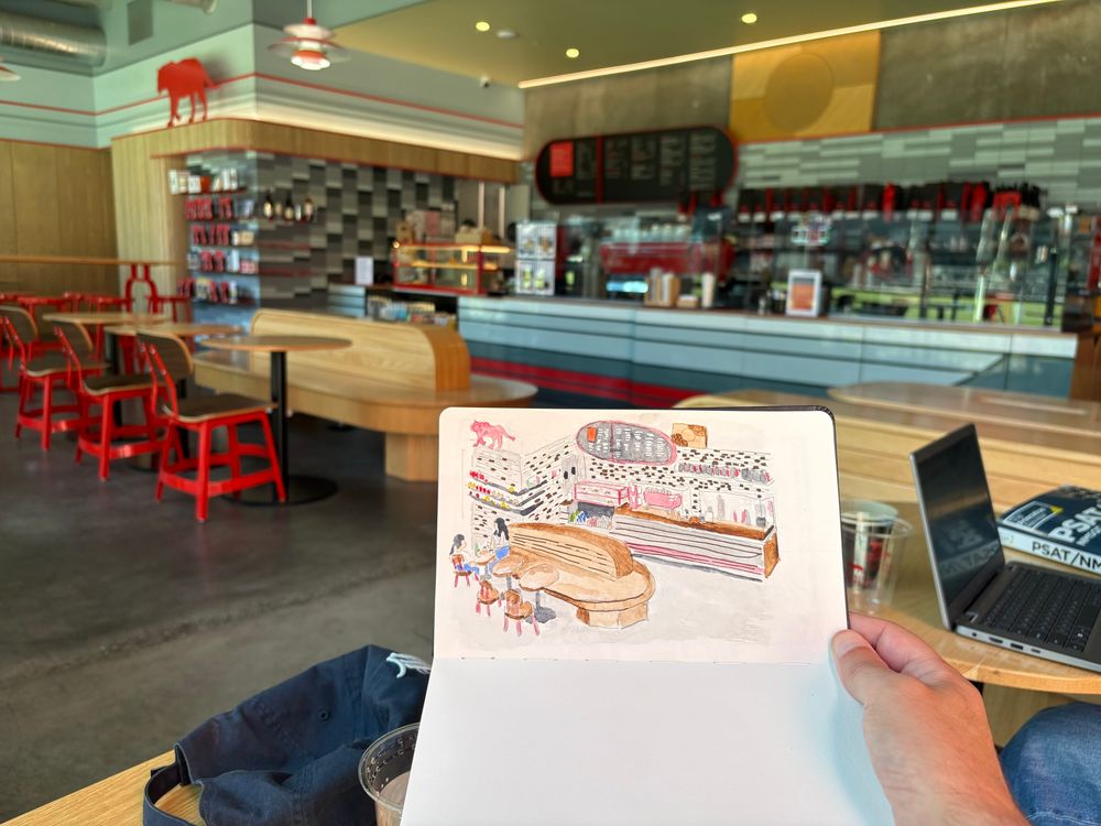 A watercolor of a coffee shop