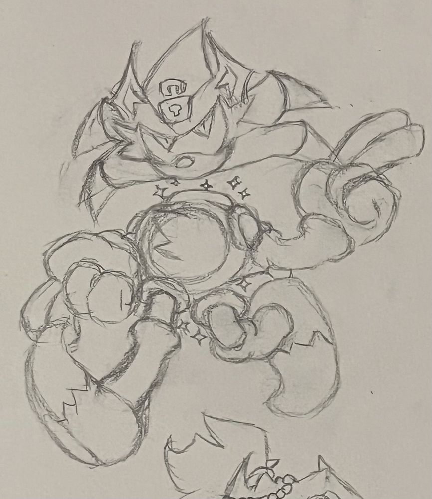 a picture of the character paraphrase. they aren't very amused (as usual), seemingly walking around with a pose similar to baphomet's. i'm incompetent though and reversed the hands for the gesture on accident. oops. @_@