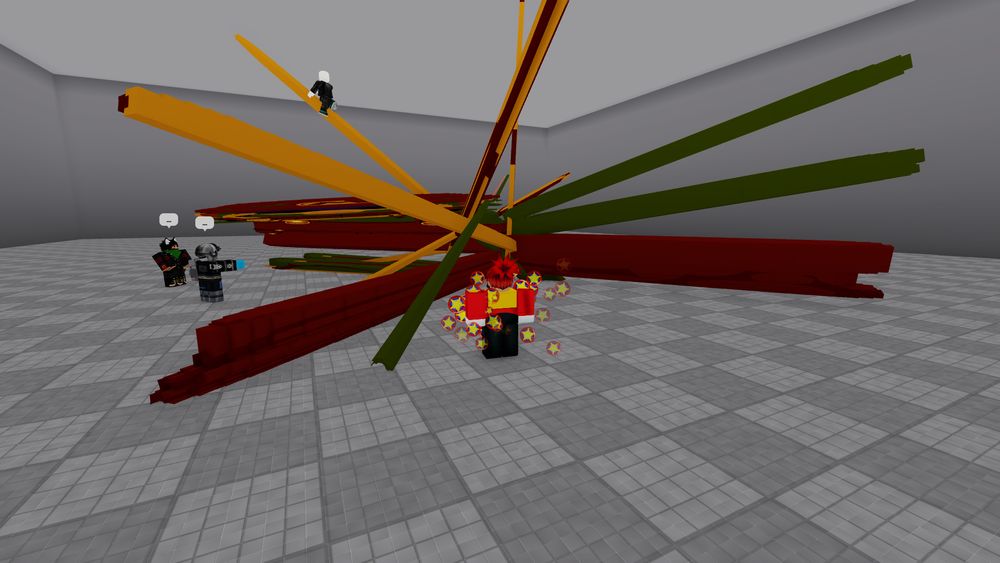 a picture of hijinx's build room.
max_ventures and i watch on in horror as metaxy elongates mario (of the immortal variety) into an unrecognizable form. weatherman115 is climbing him like he's a jungle gym.