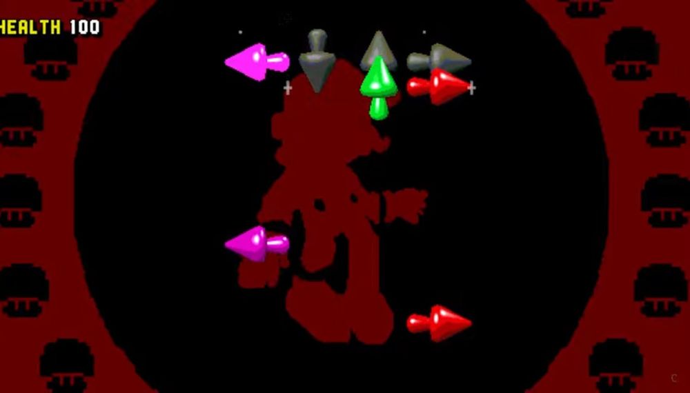 a picture of the song Trinity Encore, during the part where rewrite changes forms. his silhouette is in the shape of mario with mushrooms surrounding the border, suggesting that he also has a mario form of some sort?

#rewriteforhorrorbrewhijinx