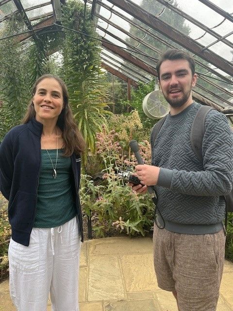 CUBG Deputy Curator Dr Ángela Cano and Will Tingle from The Naked Scientists in the Glasshouse Range