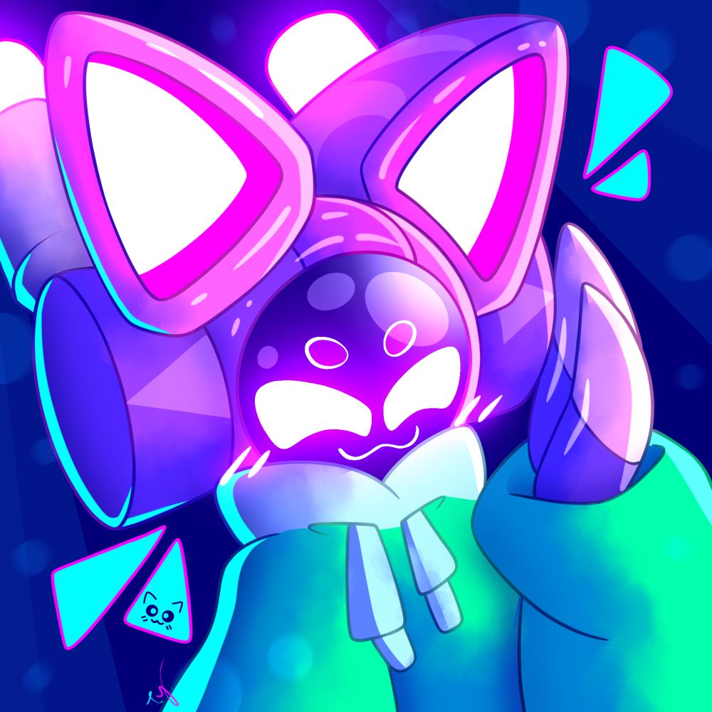 Bust of Twelve facing to the right and towards the camera while holding his left arm up to his visor. He is visibly smiling with both of his eyes closed. The background consists of 2 shades of dark blue with their respective geometry. The piece is titled: “Profile 7.”