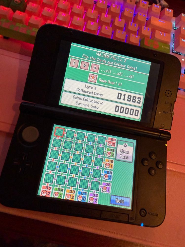 Picture of my 3DS showing Voltorb Flip from Pokemon Heartgold