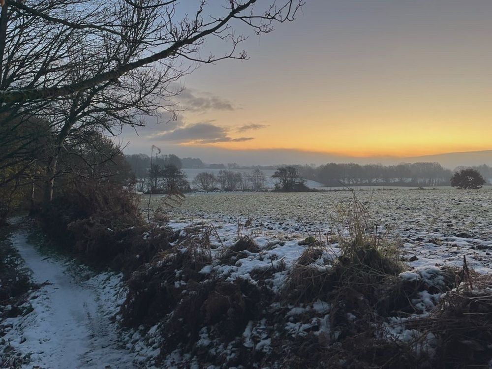 A snowy sunrise