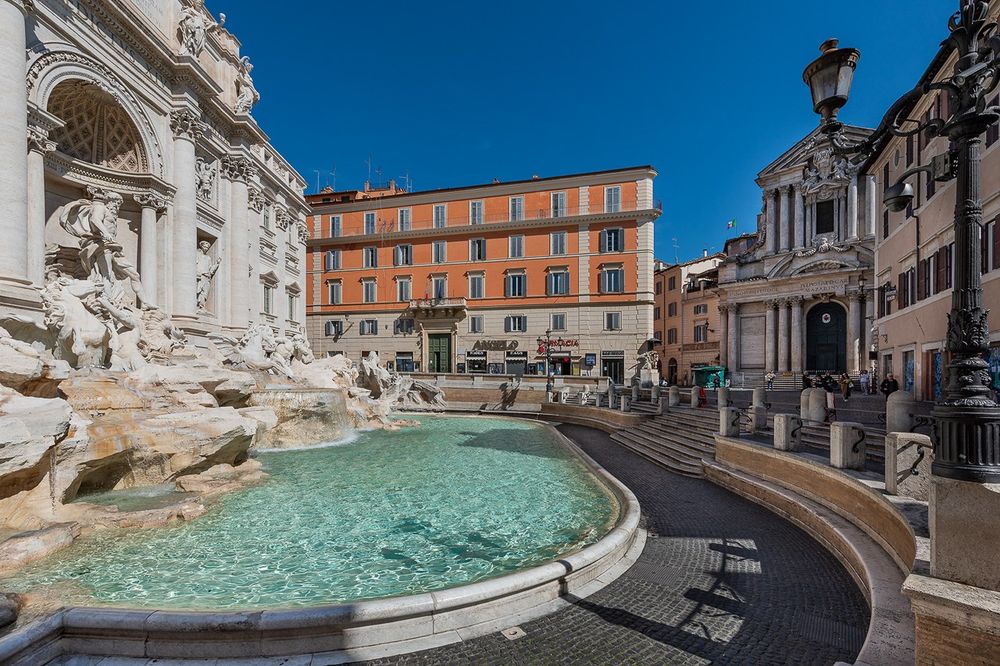Trevi Fountain. View of the monumental Trevi Fountain on the south facade of Pallazzo Poli. Photo: Macello Leotta