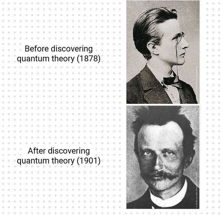 Max Planck before discovering quantum theory (1878) and after discovering quantum theory (1901)