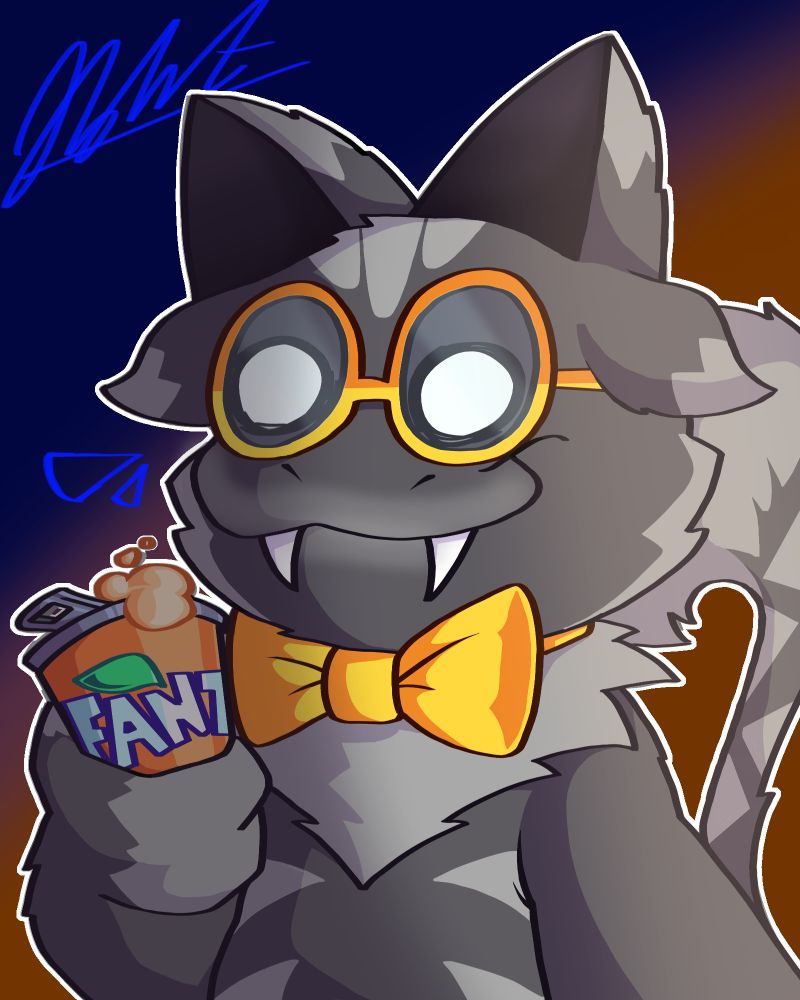 a wolf/bug holding a can of fanta