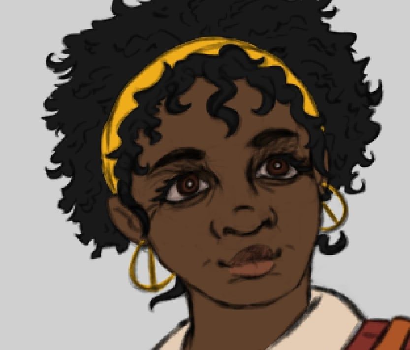A close up of the character Pandora from my upcoming game. She is drawn in a notably sketchy style with heavy linework.