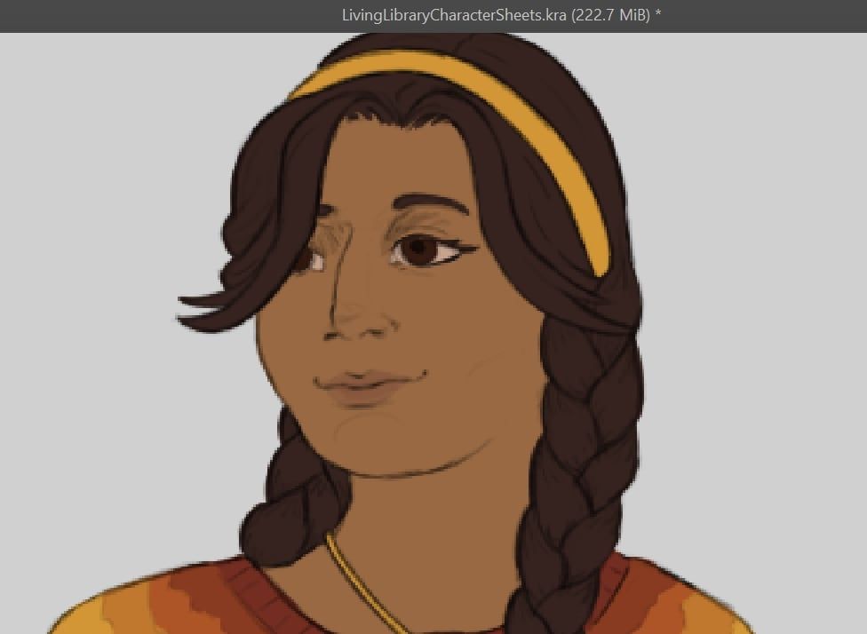 A close up of the character Rajani from my upcoming game. She is drawn with significantly lighter and thinner lines as well as a much cleaner look.