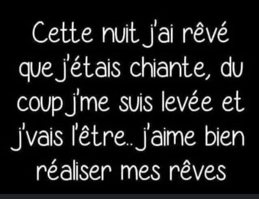 Cette nuit j'ai rêvé que j'étais chiante, du coup je me suis levée et je vais l'être, j'aime bien réaliser mes rêves 