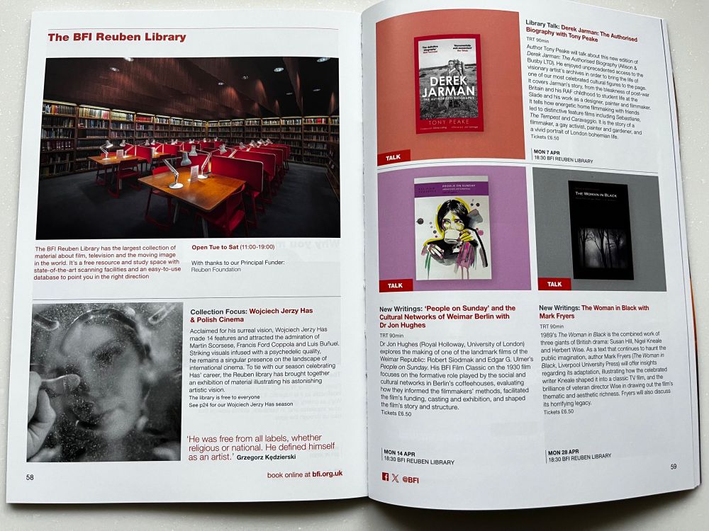 The BFI programme for April, open at the page listing my event.