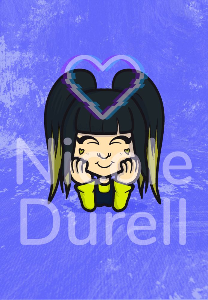 Thai pastel goth girl lying on her stomach facing the imaginary camera with her head in her hands drawn by Nicole Durell