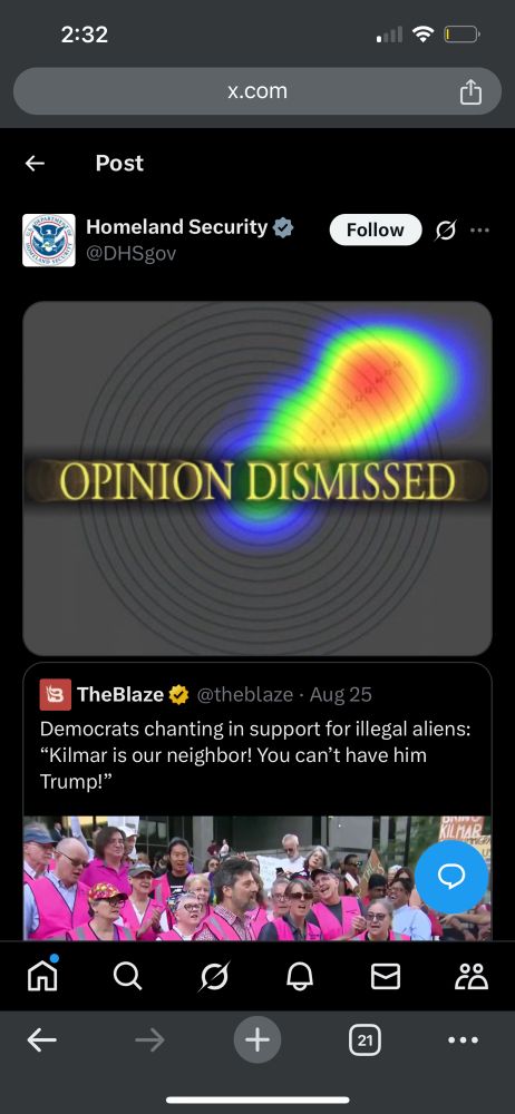 screenshot of an official DHS tweet with the heat map graph showing that liberals tend to have a wider circle of moral concern than conservatives 