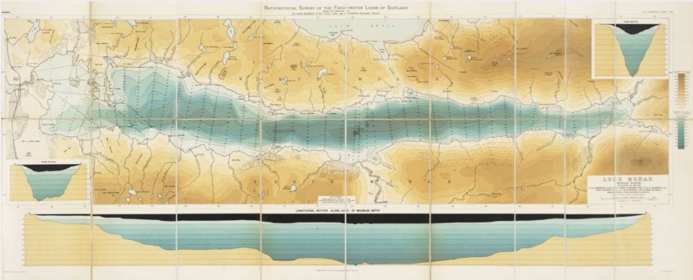 A bathymetrical chart of Loch Morar, showing the depth of the water in the loch.