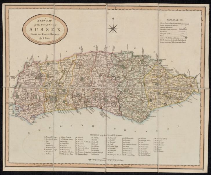 A new map of the county of Sussex divided into rapes & hundreds by R. Rowe. 1817.