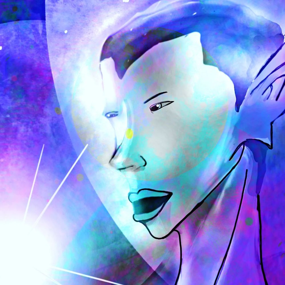 Teen astronaut in space, amazed by a nearby star.