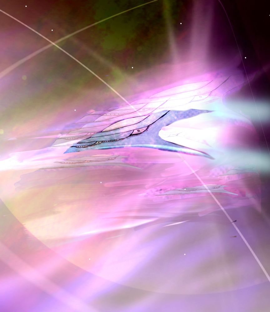 A ship traveling through outer space.