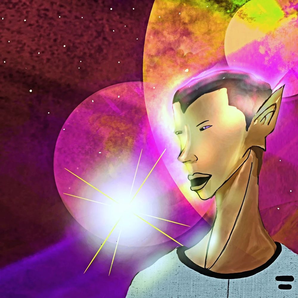 Teenage astronaut amazed by the beauty of the cosmos.