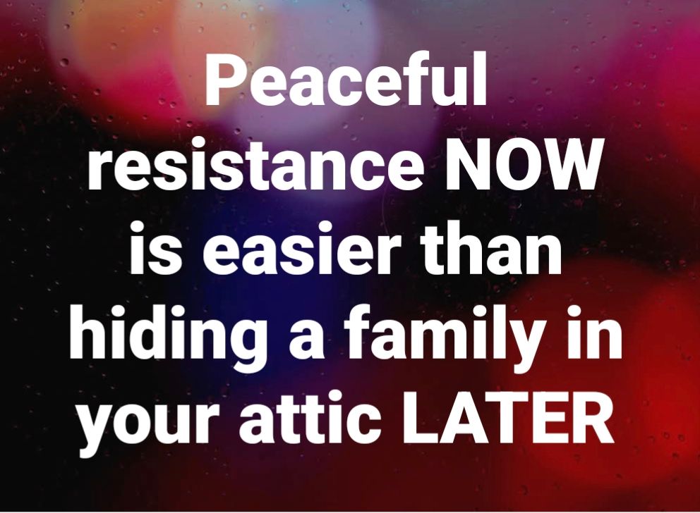 Peaceful resistance NOW is easier than hiding a family in your attic LATER