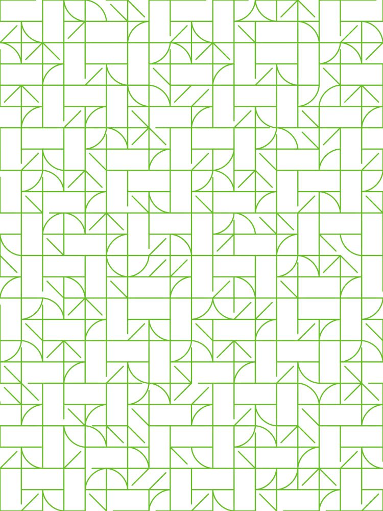A rectangle image, with green line fragments that make up rectangles, quarter circle curves, and triangles. The lines simulate patchwork shapes. 