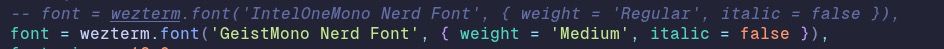 Shows the change on the wezterm config and how looks with the new Geist font.