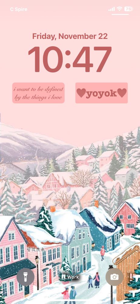 pastel picture of houses and trees covered in snow
