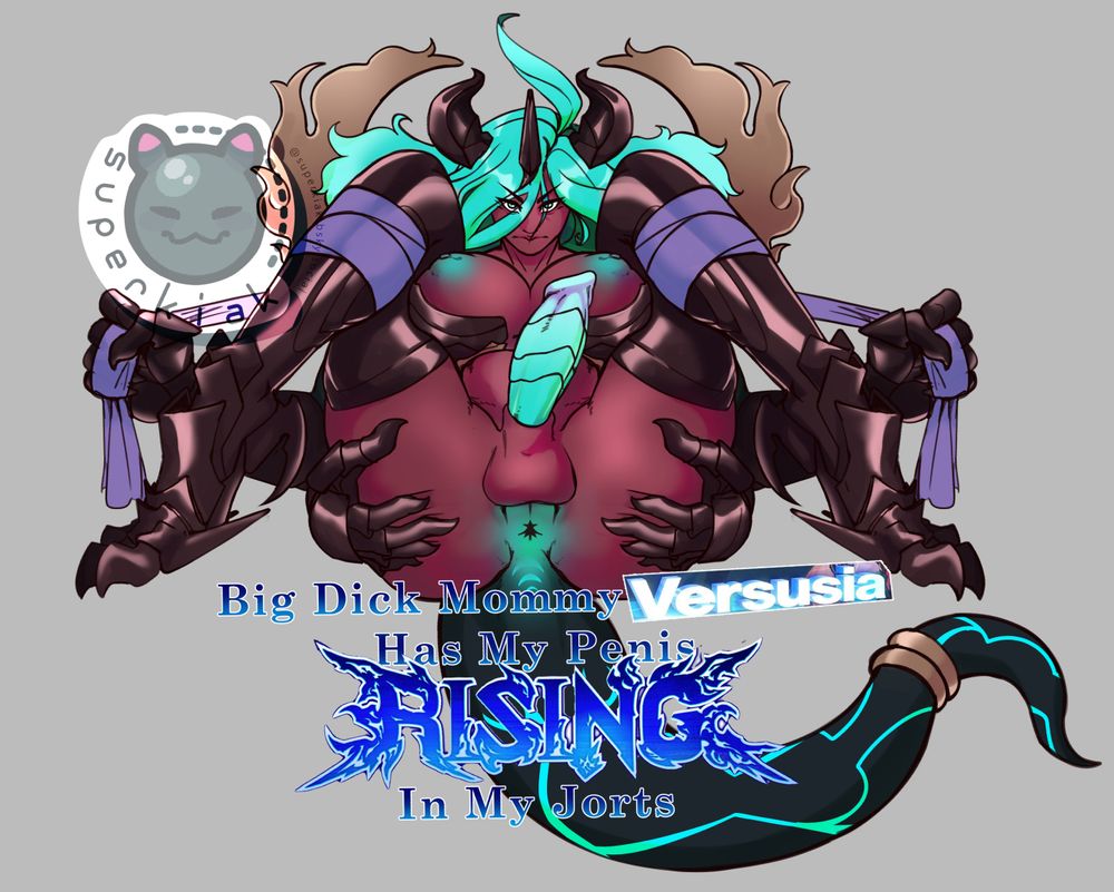 The character Versusia from Granblue Fantasy spreading her legs showing her penis and asshole.