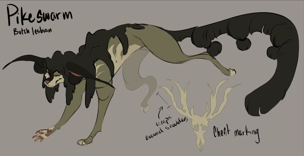 A digital reference for a warrior cat oc. She's a green tinted cat with plant like appearance. 