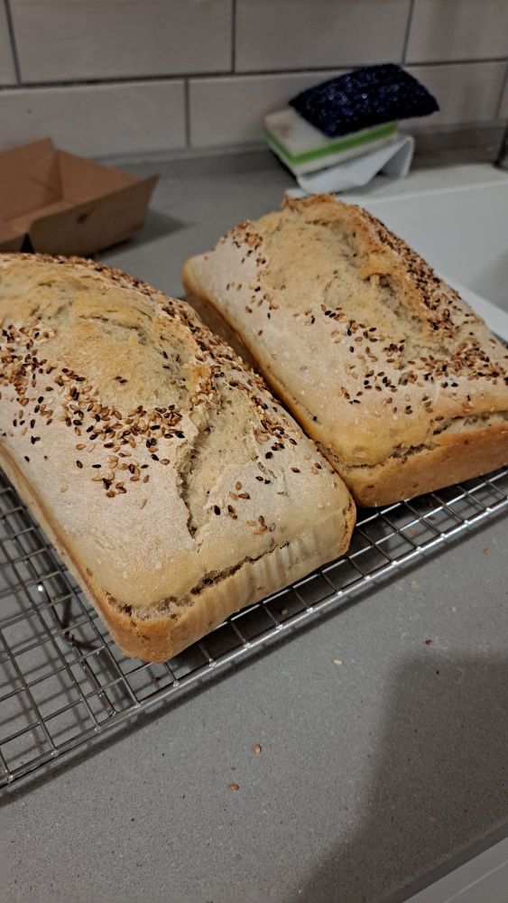 Another angle for sourdough bread with toasted sesame seeds.
