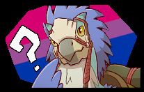 Seikret Sticker from MH Wilds, but the BG is replaced with a Bisexual Flag