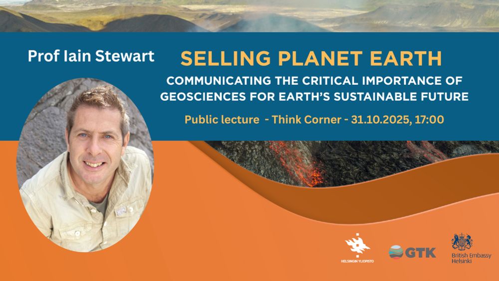 Event banner with a picture of Iain Stewart and text: Selling planet earth, communicating the critical importance of geosciences for earth´s sustainable future.