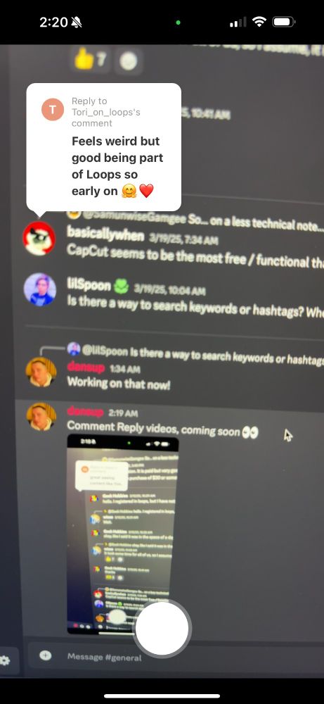 Screenshot of the new Loops app with Comment Video Replies