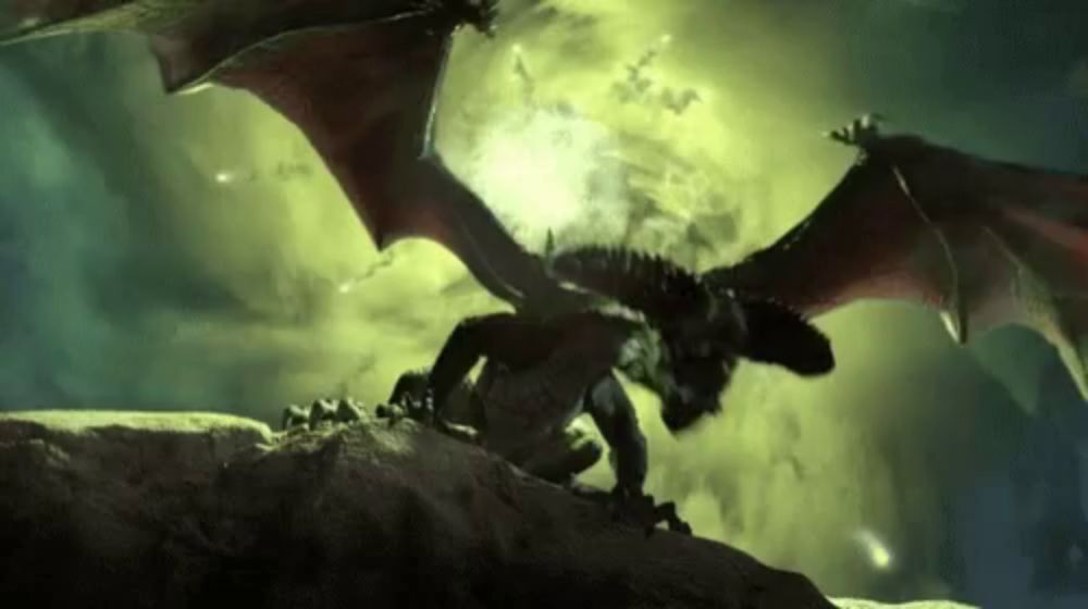 a dragon is sitting on top of a rock with its wings outstretched .