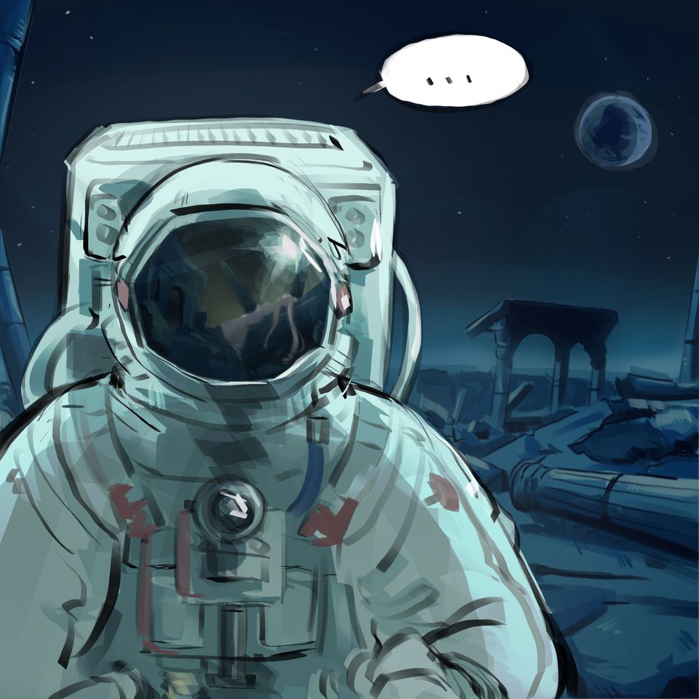 An astronaut exploring the moon kingdom ruins, in the reflection of their helmet a dormant Queen Serenity.