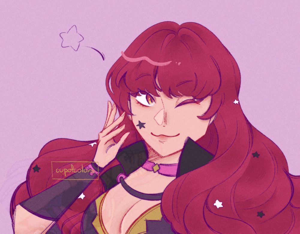 redraw of that one yunaka portrait, her hand rested near her face as she winks