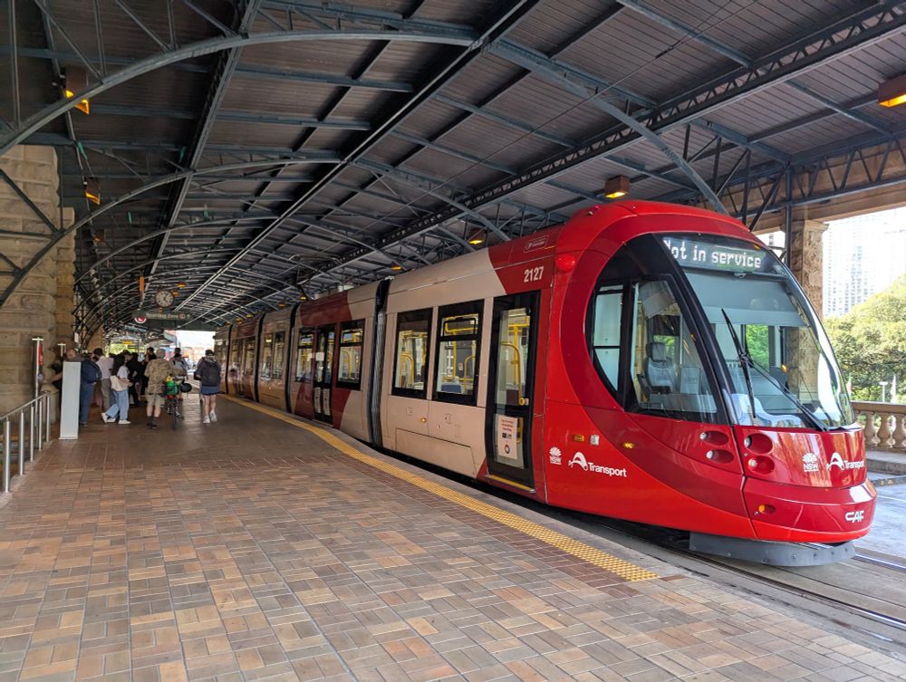Image of the L1 light rail tram at Central station Sydney.