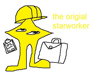 the starwalker from deltarune in a hard hat with a suitcase and a clipboard with text "the original starworker"