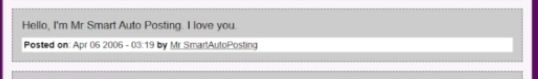 An old comment from gamedrool.com saying "Hello, I'm Mr Smart Audio Posting. I love you." Posted on: Apr 06 2006 - 03:19 by Mr SmartAudioPosting