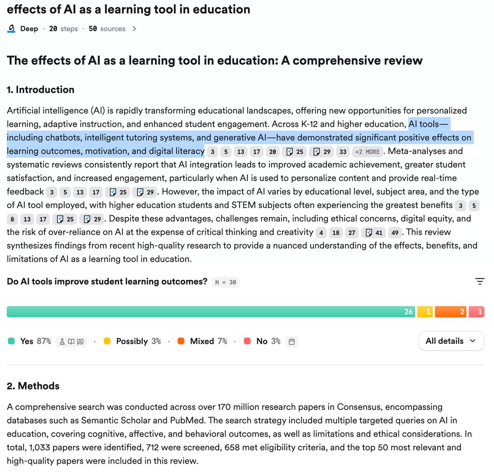 AI is rapidly transforming educational landscapes, offering new opportunities for personalized learning, adaptive instruction, and enhanced student engagement. Across K-12 and higher education, AI tools—including chatbots, intelligent tutoring systems, and generative AI—have demonstrated significant positive effects on learning outcomes, motivation, and digital literacy. Meta-analyses and systematic reviews consistently report that AI integration leads to improved academic achievement, greater student satisfaction, and increased engagement, particularly when AI is used to personalize content and provide real-time feedback. However, the impact of AI varies by educational level, subject area, and the type of AI tool employed, with higher education students and STEM subjects often experiencing the greatest benefits. Despite these advantages, challenges remain, including ethical concerns, digital equity, and the risk of over-reliance on AI at the expense of critical thinking and creativity