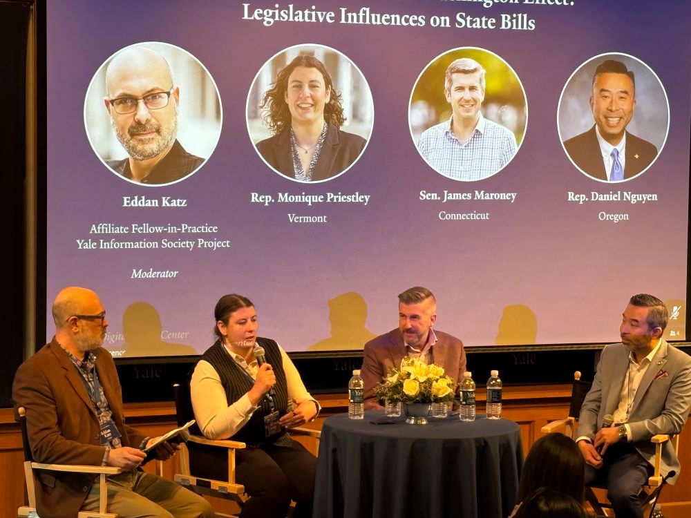 Rep. Monique Priestley speaks at the Yale Digital Ethics Center Summit on State AI Legislation.