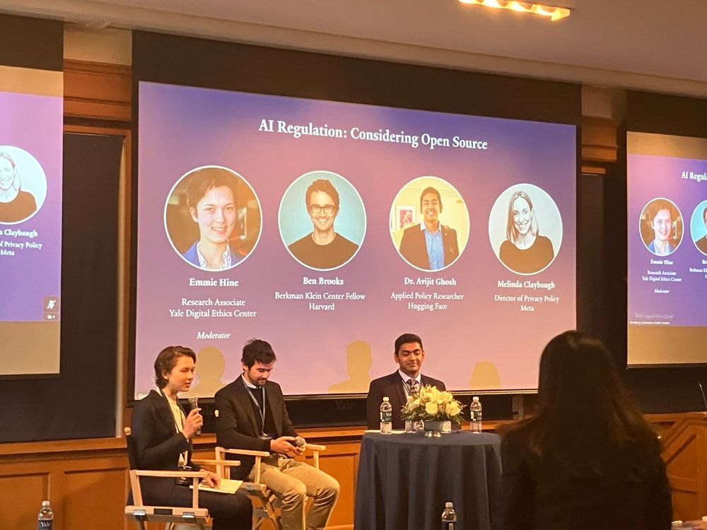 Emmie Hine speaks at the Yale Digital Ethics Center Summit on State AI Legislation.
