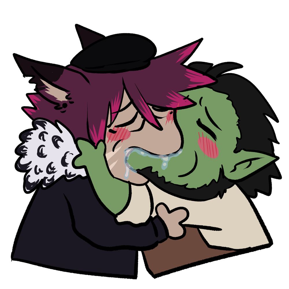 [DnD Characters] Another meme reference. A silly doodle of the boys having a sloppy make-out.