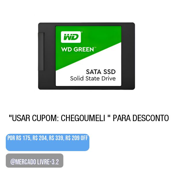 💥 Interno Western Digital Wd Green Wds480g2g0a 480gb Verde
.
⚠️ -1 -“Ver Produto”, e  </br> ⚠️ 2 - tela de pagamento, “Usar cupom: CHEGOUMELI ” para desconto!
.
😱 Por R$ 175, R$ 204, R$ 339, R$ 209 OFF (Confira o DESCONTO tela de Pgto)
.
🛒 Compre aqui 👉🏽 https://tinyurl.com/5e5p9mkp