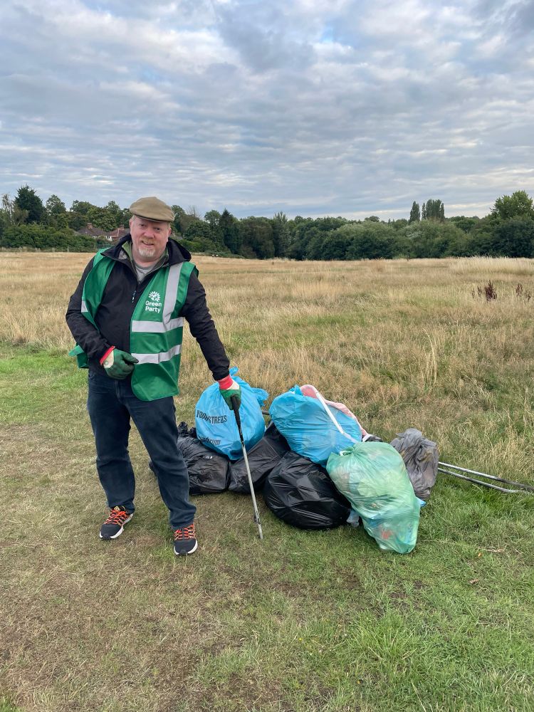 Joe with bags of rubbish on Billesley Common
