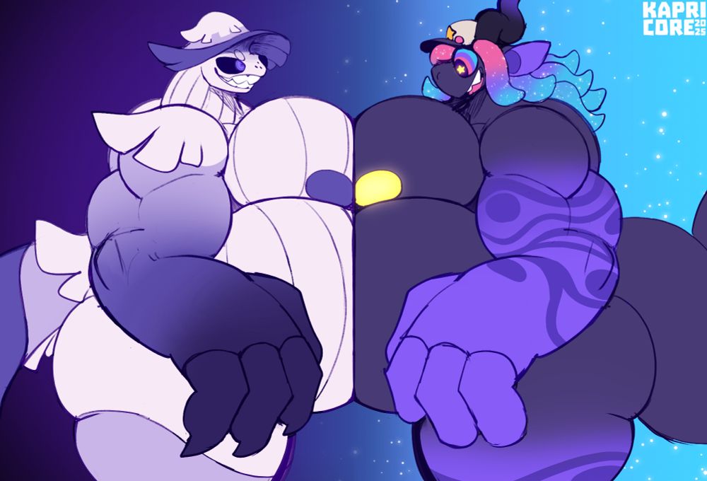 copri and kapri smushing their fat tummies and big pecs together